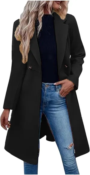 2024 Trench Coats For Women Fall Fashion Long Sleeve Long Length Coats Dressy Casual Notch Collar Overcoats With Belt