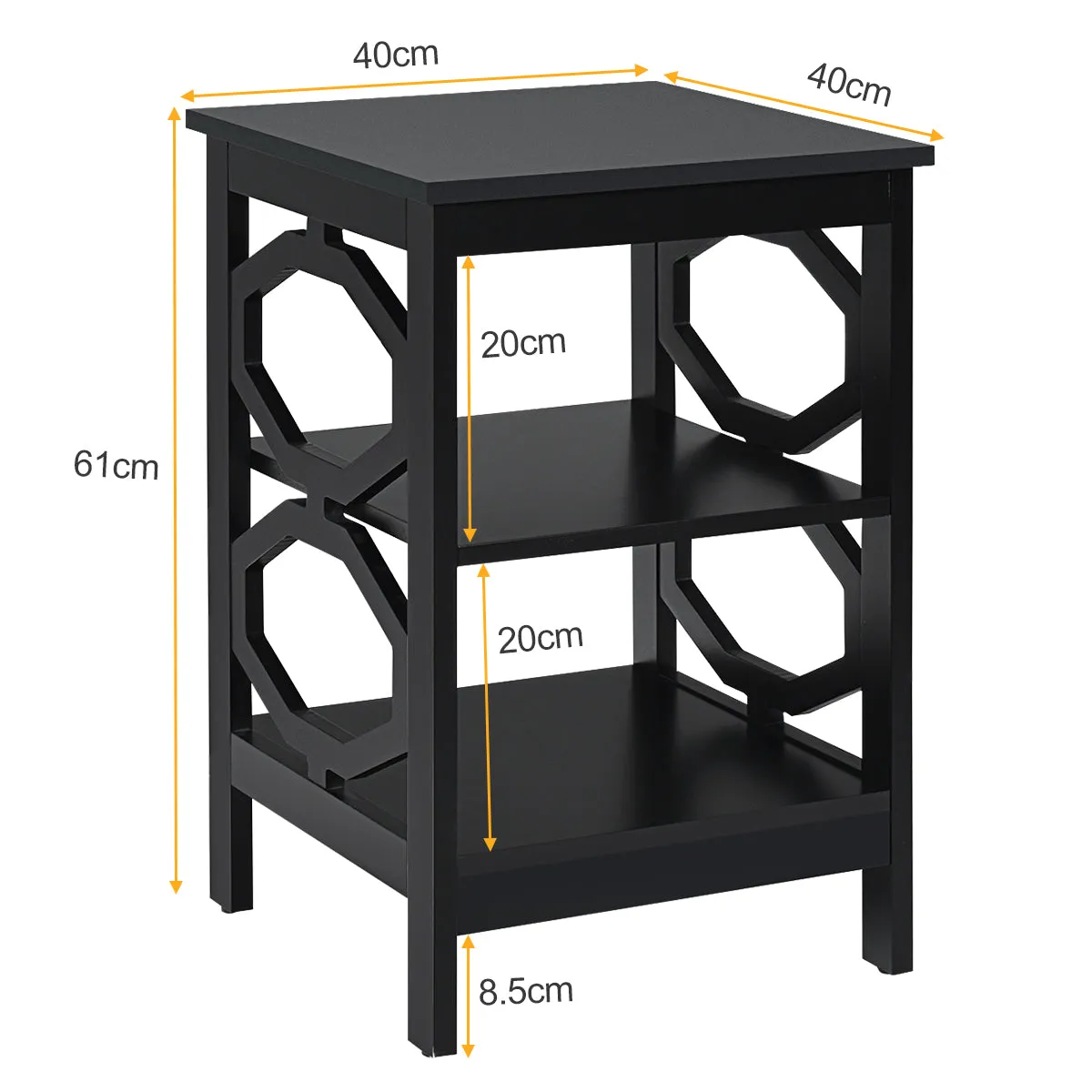 3-Tier Bedside Table with Storage Shelves for Living Room Bedroom-Black