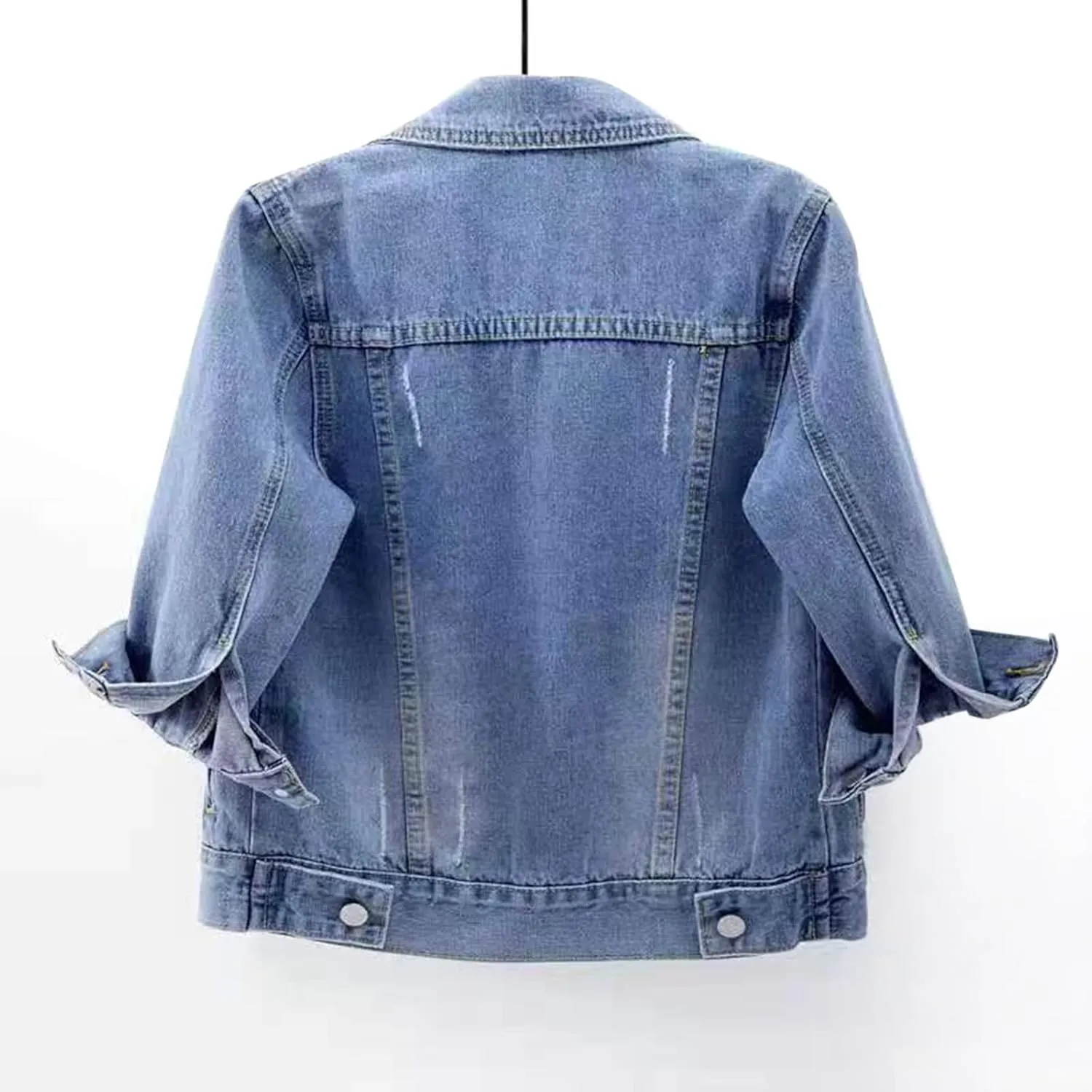 3/4 Sleeve Short Denim Jacket plus size jean jacket Basic Lapel Button Down Cropped Coat