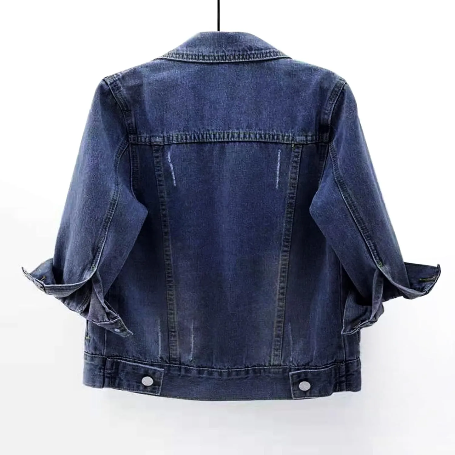 3/4 Sleeve Short Denim Jacket plus size jean jacket Basic Lapel Button Down Cropped Coat