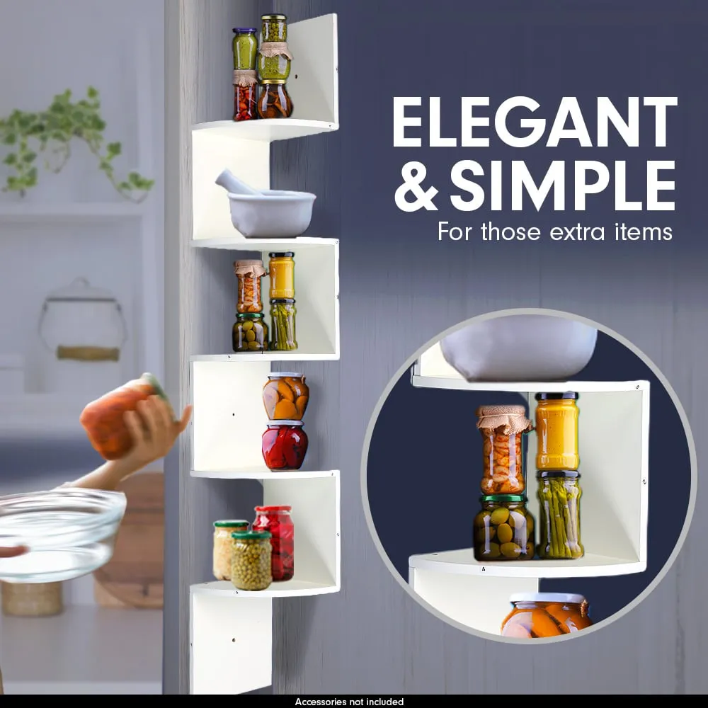 5 Tier Corner Wall Shelf | Display Shelves | DVD Book Storage Rack | Floating Mounted | White