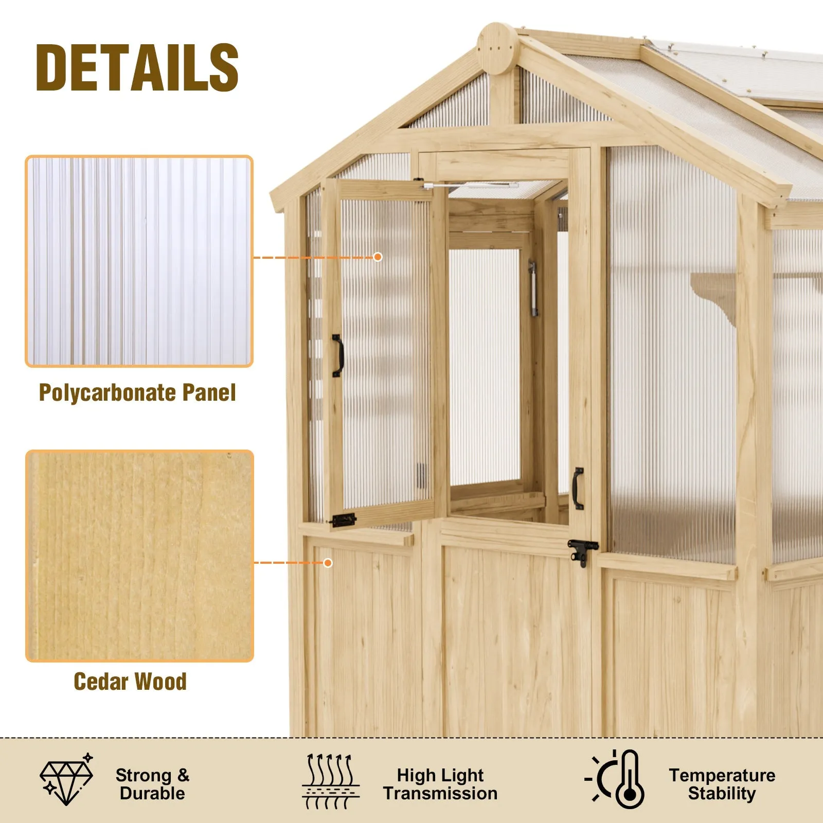 6.7x6x7.7 ft / 6.7x7.8x7.7 ft/ 6.7x9.7x7.7 ft Wood Greenhouse