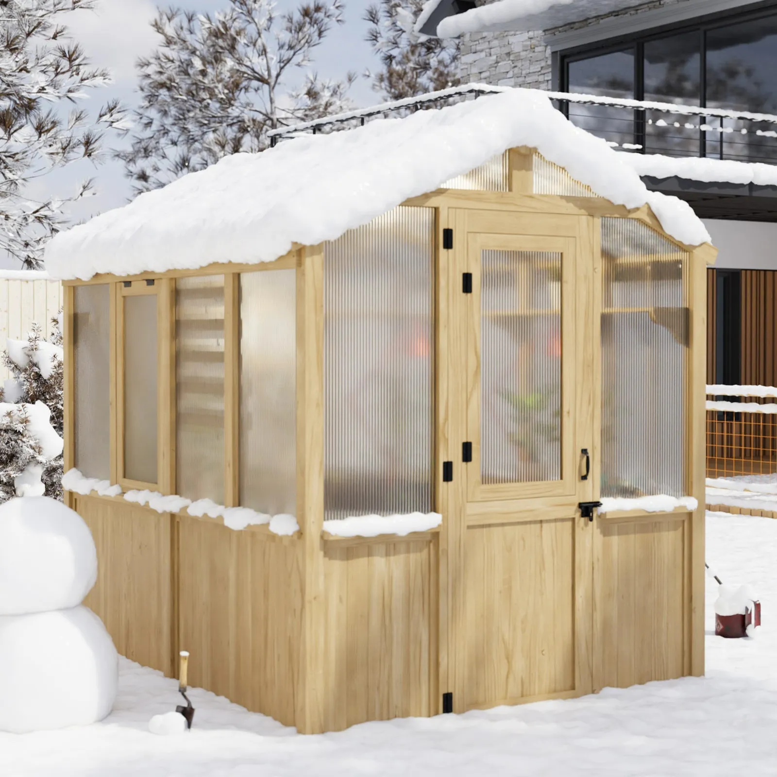 6.7x6x7.7 ft / 6.7x7.8x7.7 ft/ 6.7x9.7x7.7 ft Wood Greenhouse