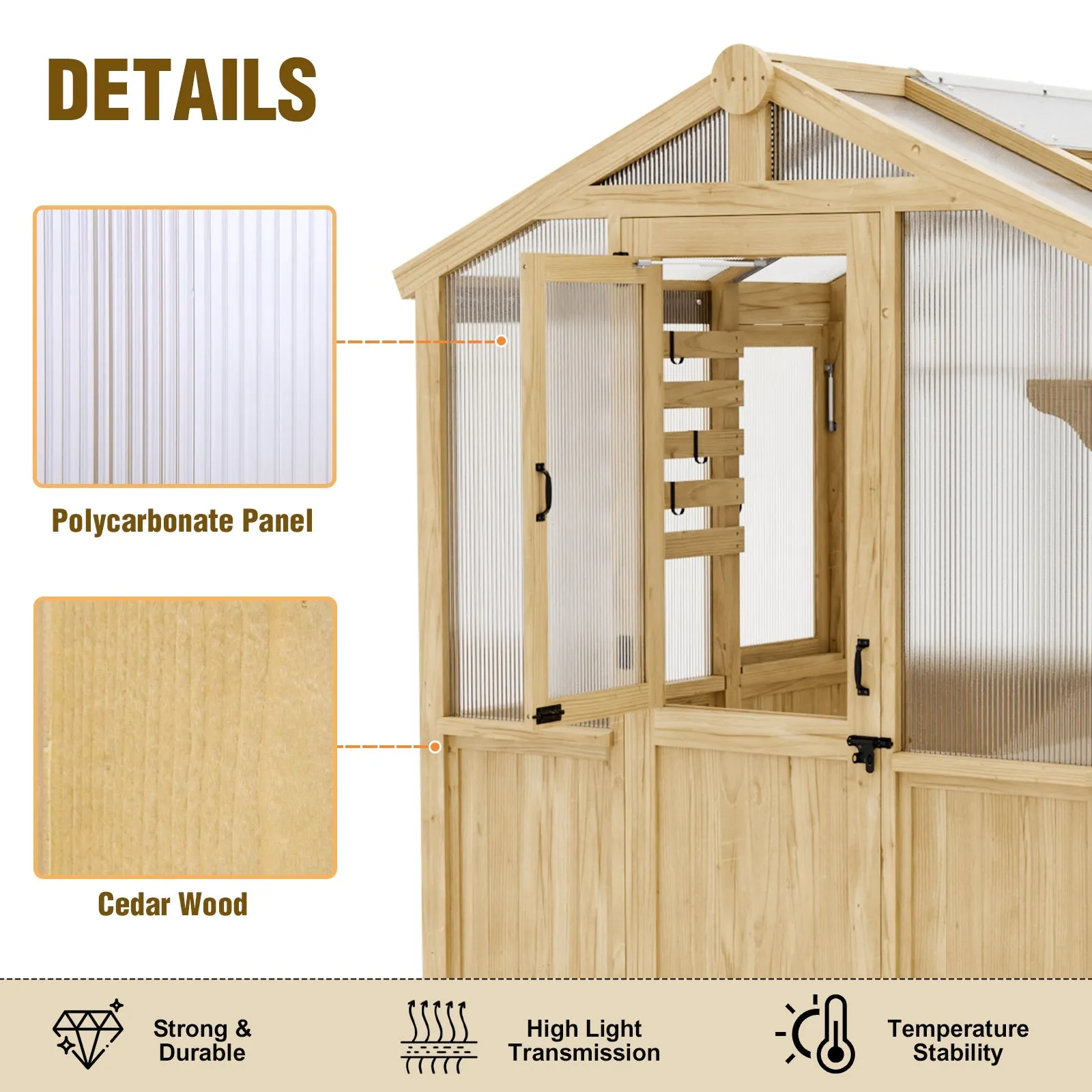 6.7x6x7.7 ft / 6.7x7.8x7.7 ft/ 6.7x9.7x7.7 ft Wood Greenhouse