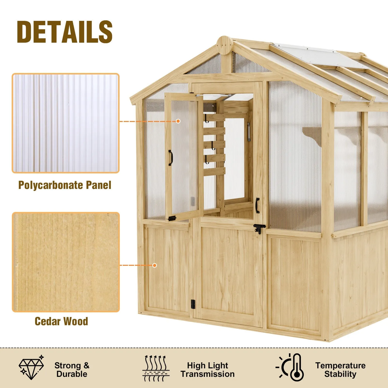 6.7x6x7.7 ft / 6.7x7.8x7.7 ft/ 6.7x9.7x7.7 ft Wood Greenhouse