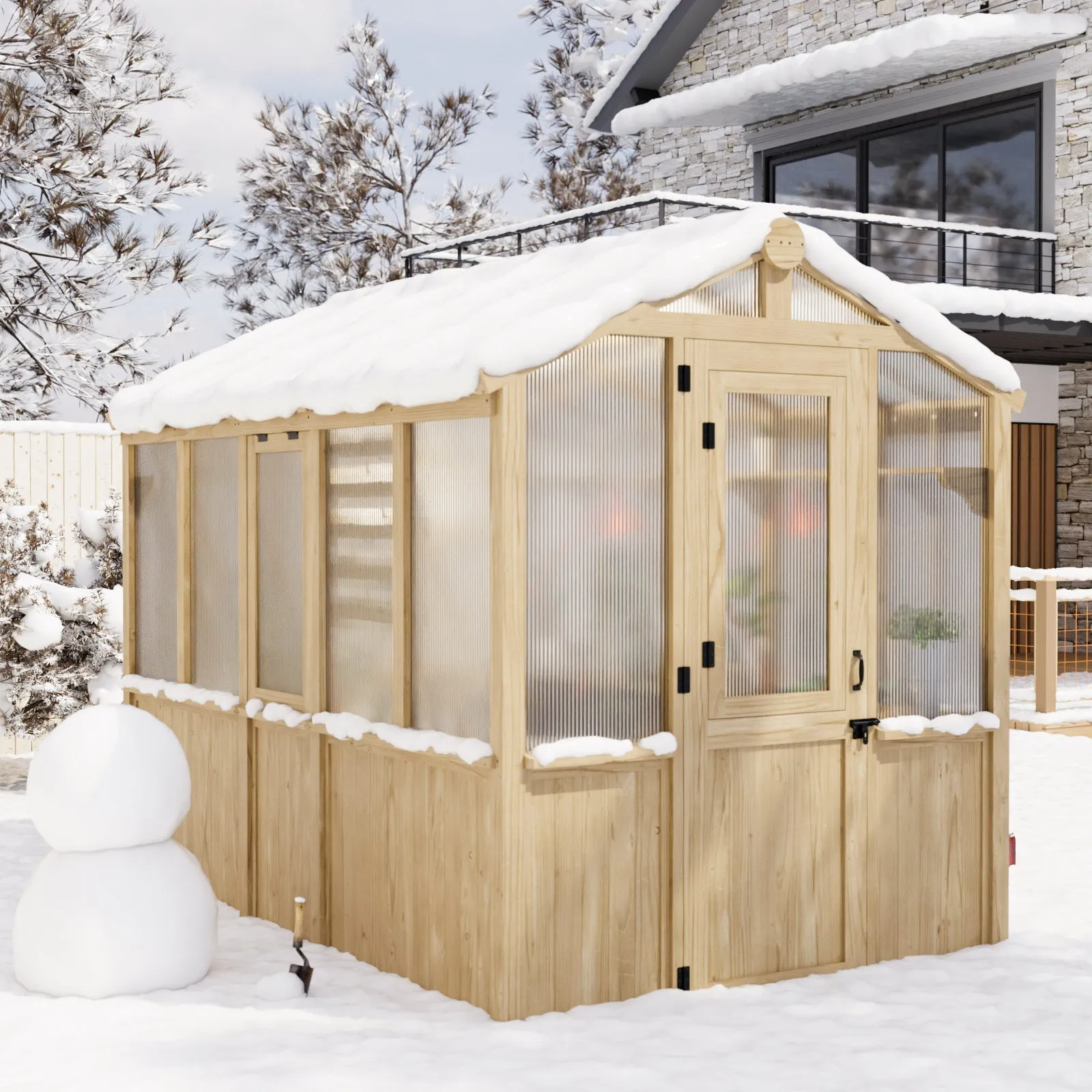 6.7x6x7.7 ft / 6.7x7.8x7.7 ft/ 6.7x9.7x7.7 ft Wood Greenhouse