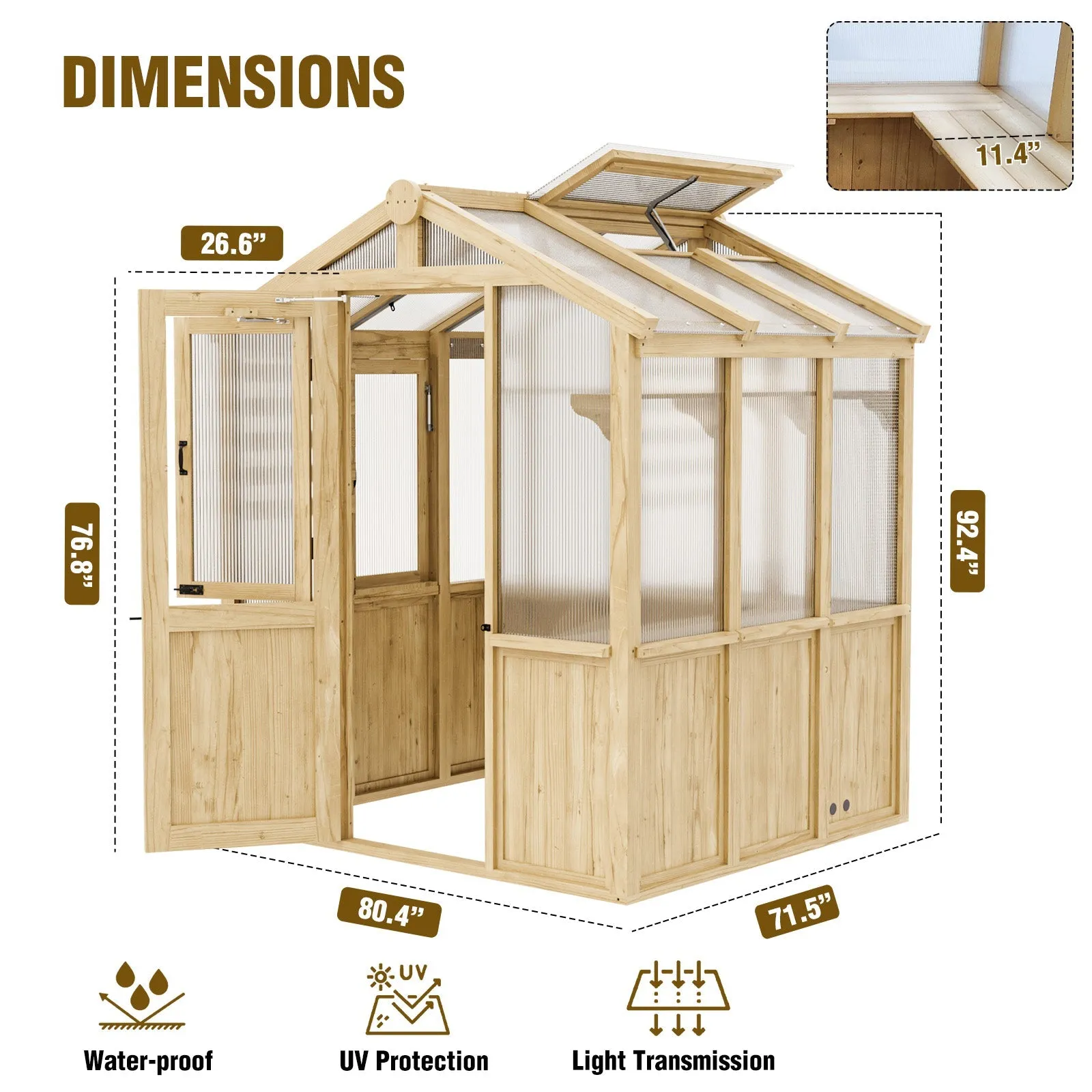 6.7x6x7.7 ft / 6.7x7.8x7.7 ft/ 6.7x9.7x7.7 ft Wood Greenhouse