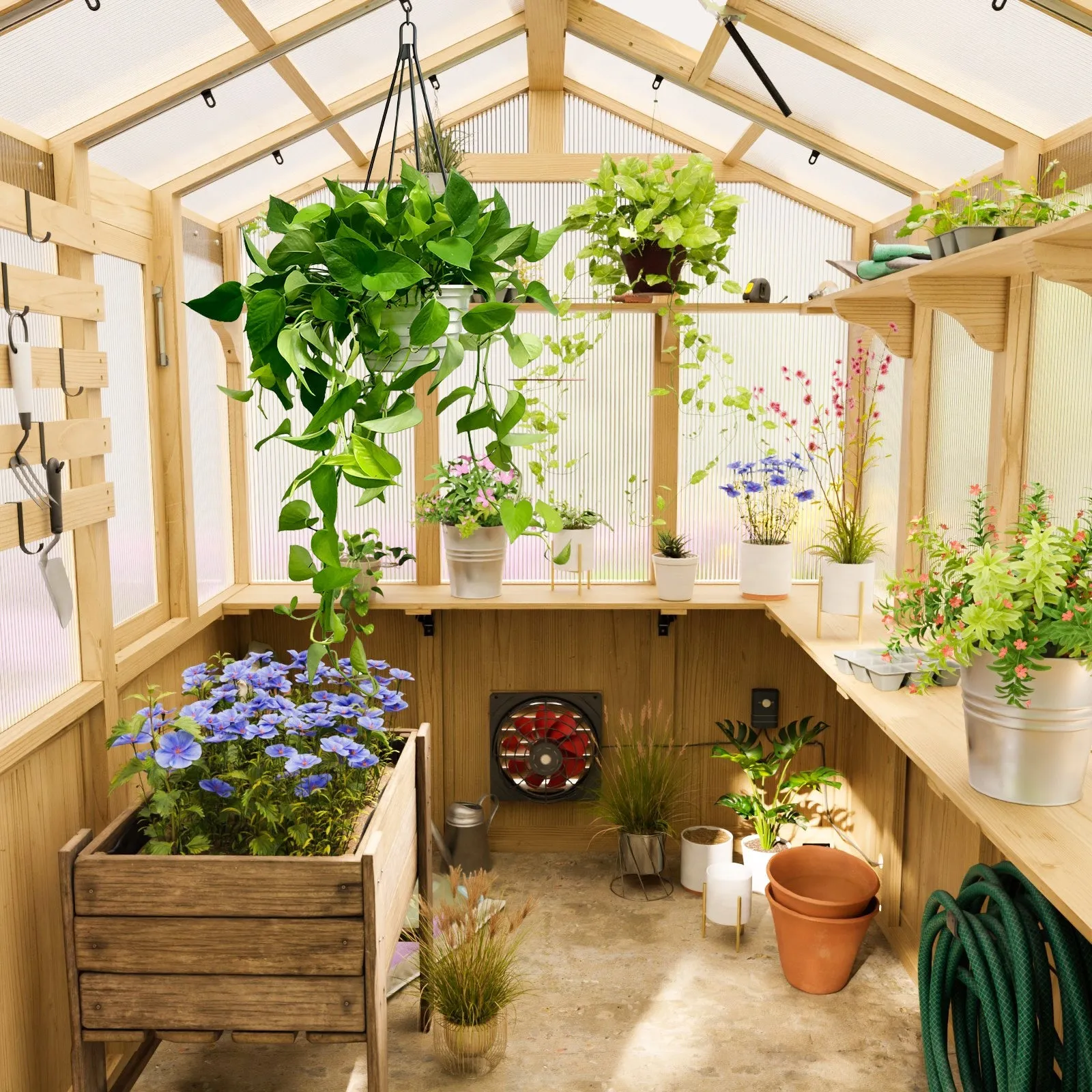 6.7x6x7.7 ft / 6.7x7.8x7.7 ft/ 6.7x9.7x7.7 ft Wood Greenhouse