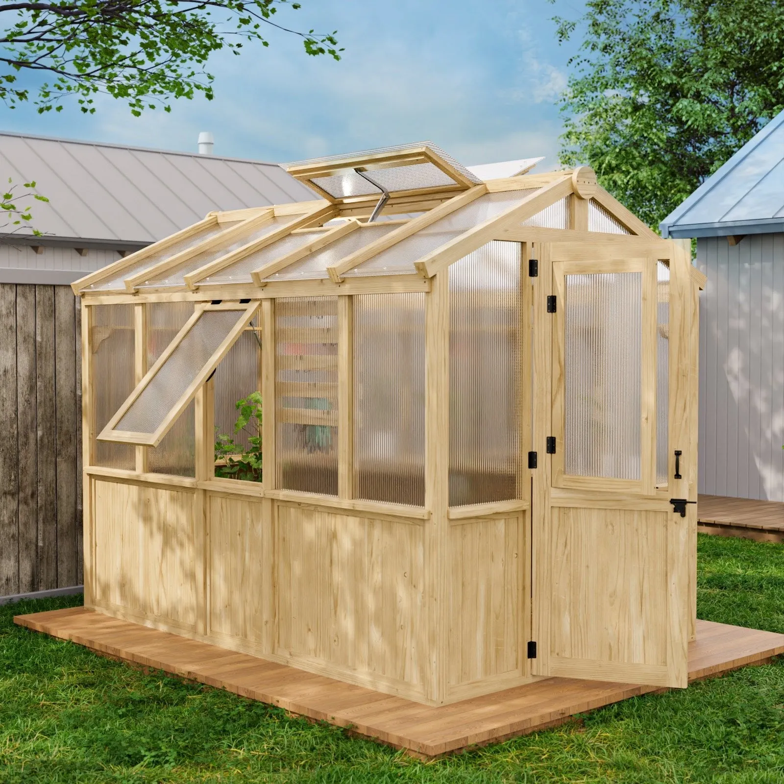 6.7x6x7.7 ft / 6.7x7.8x7.7 ft/ 6.7x9.7x7.7 ft Wood Greenhouse