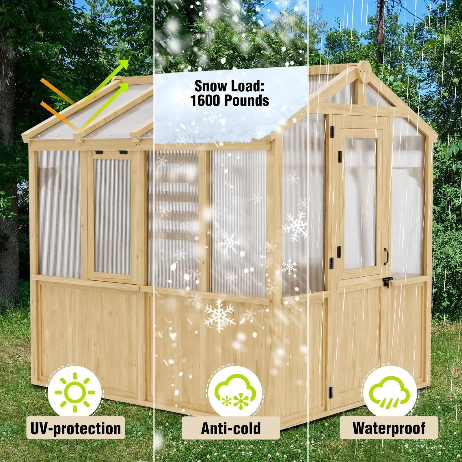 6.7x6x7.7 ft / 6.7x7.8x7.7 ft/ 6.7x9.7x7.7 ft Wood Greenhouse