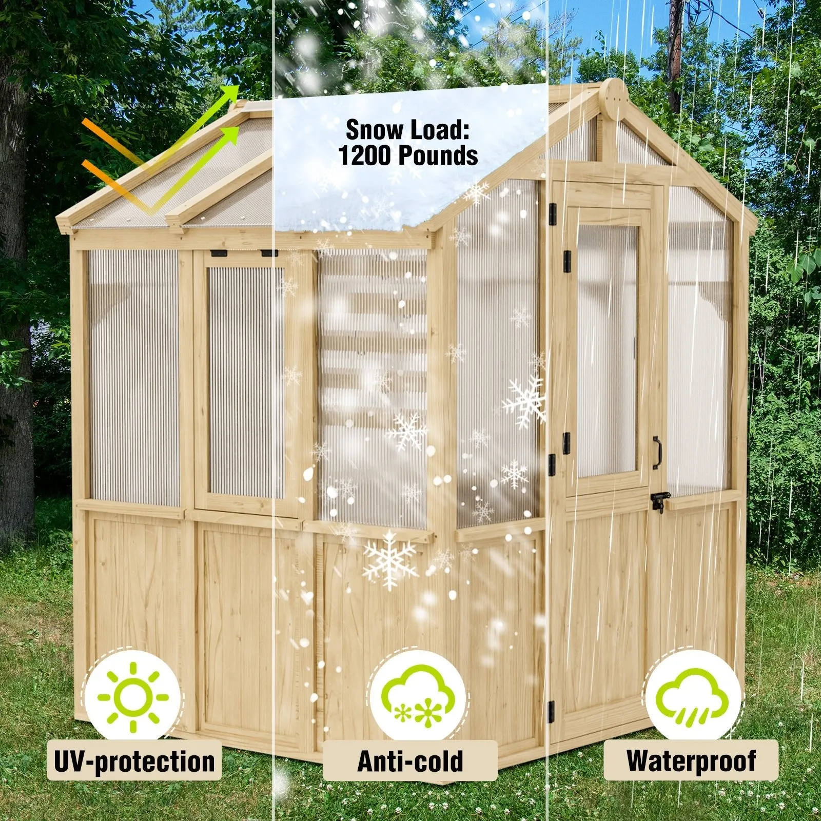 6.7x6x7.7 ft / 6.7x7.8x7.7 ft/ 6.7x9.7x7.7 ft Wood Greenhouse