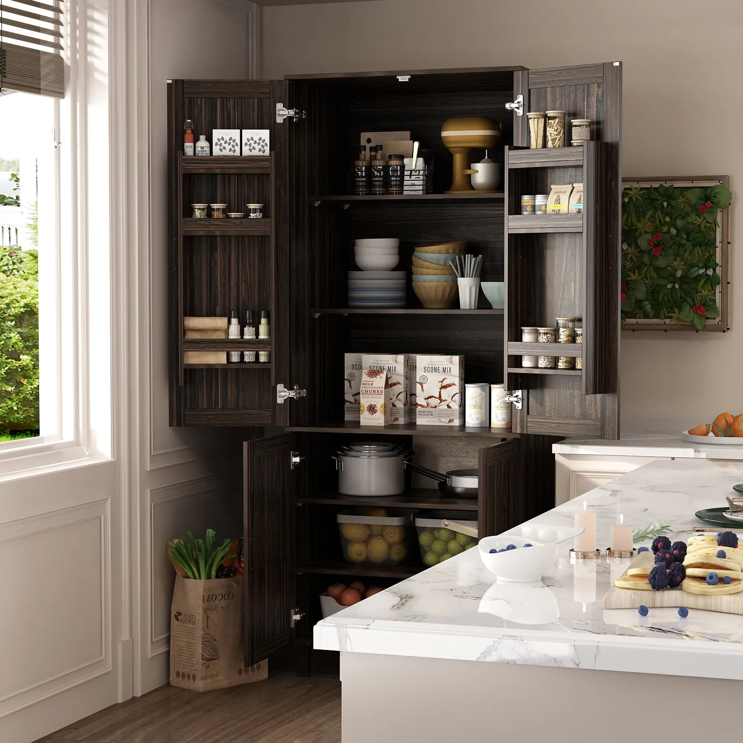 79" H Kitchen Pantry Cabinet with Shelves for Food Storage