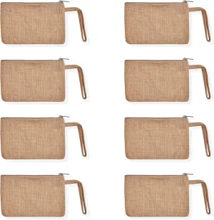 8-Pack Jucobee Cosmetic Bags for Women and Men Small Corduroy Makeup Pouches with Zipper, Travel Toiletry Bag Organizer for Purse, Beige - 4.7''L X 7.87''H, Natural