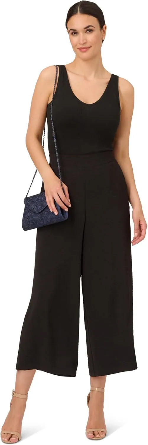 Adrianna Papell Women's Textured Wide Leg Pull on Pant W/Slit Pockets