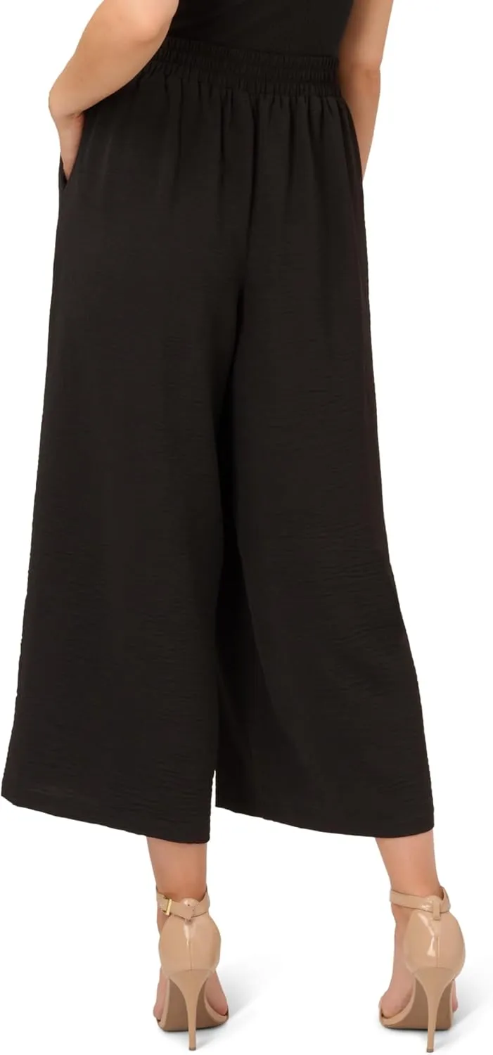 Adrianna Papell Women's Textured Wide Leg Pull on Pant W/Slit Pockets