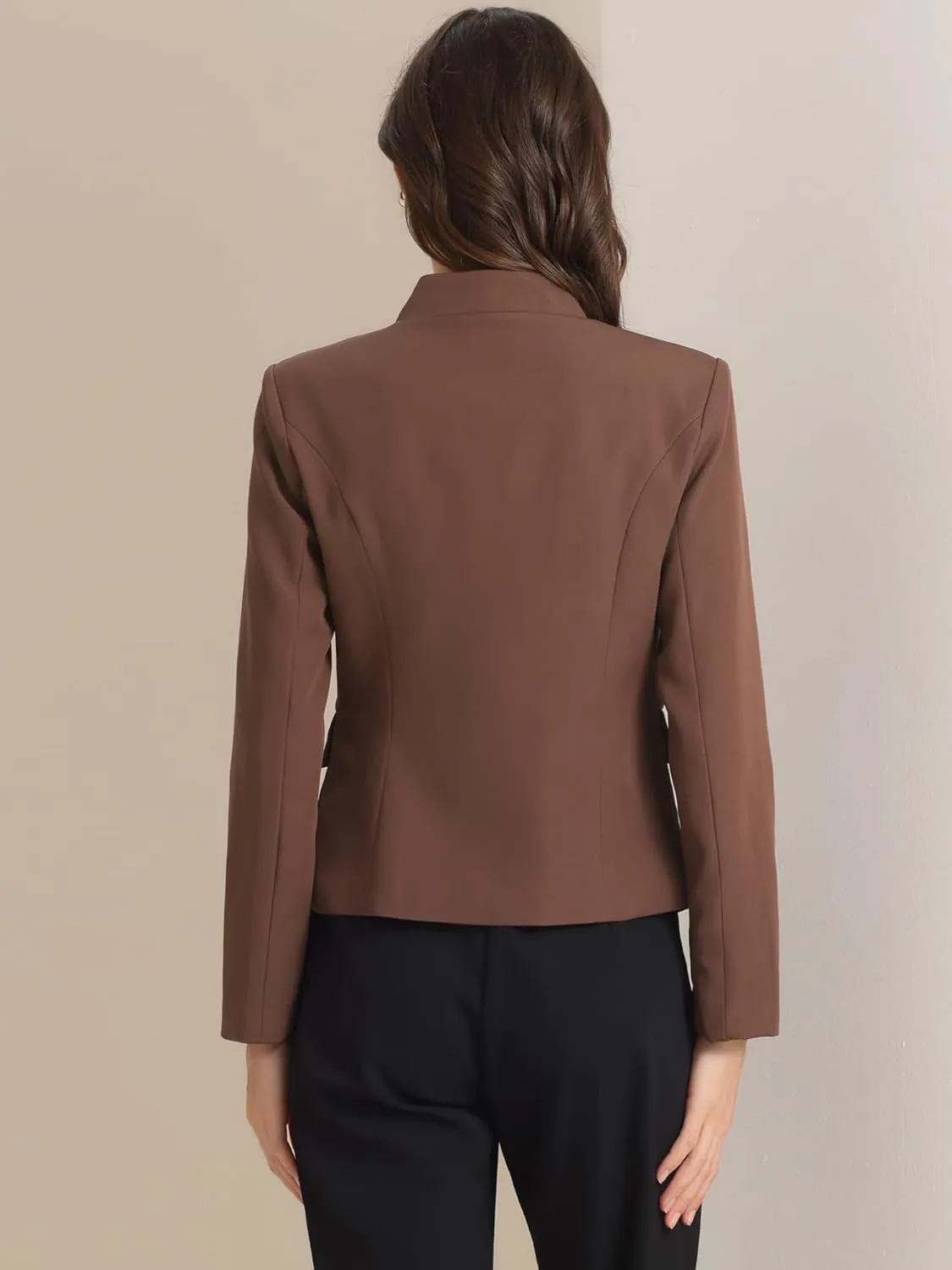 Allegra K Business Casual Blazer for Women's Notched Stand Collar Long Sleeve Button Work Blazer Suit Jacket
