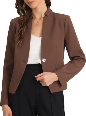 Allegra K Business Casual Blazer for Women's Notched Stand Collar Long Sleeve Button Work Blazer Suit Jacket