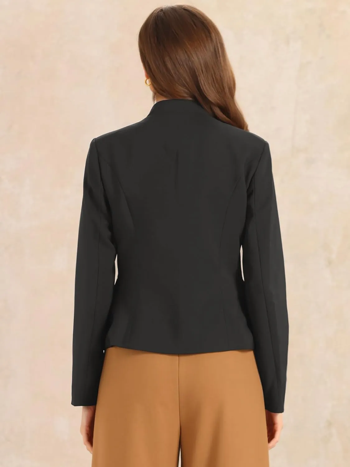 Allegra K Business Casual Blazer for Women's Notched Stand Collar Long Sleeve Button Work Blazer Suit Jacket