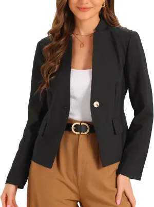 Allegra K Business Casual Blazer for Women's Notched Stand Collar Long Sleeve Button Work Blazer Suit Jacket