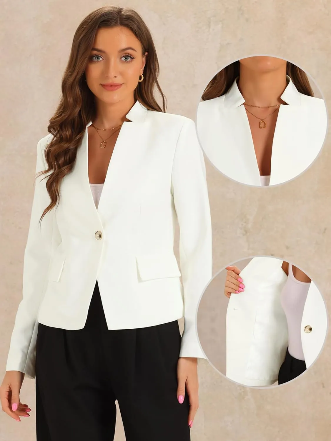 Allegra K Business Casual Blazer for Women's Notched Stand Collar Long Sleeve Button Work Blazer Suit Jacket