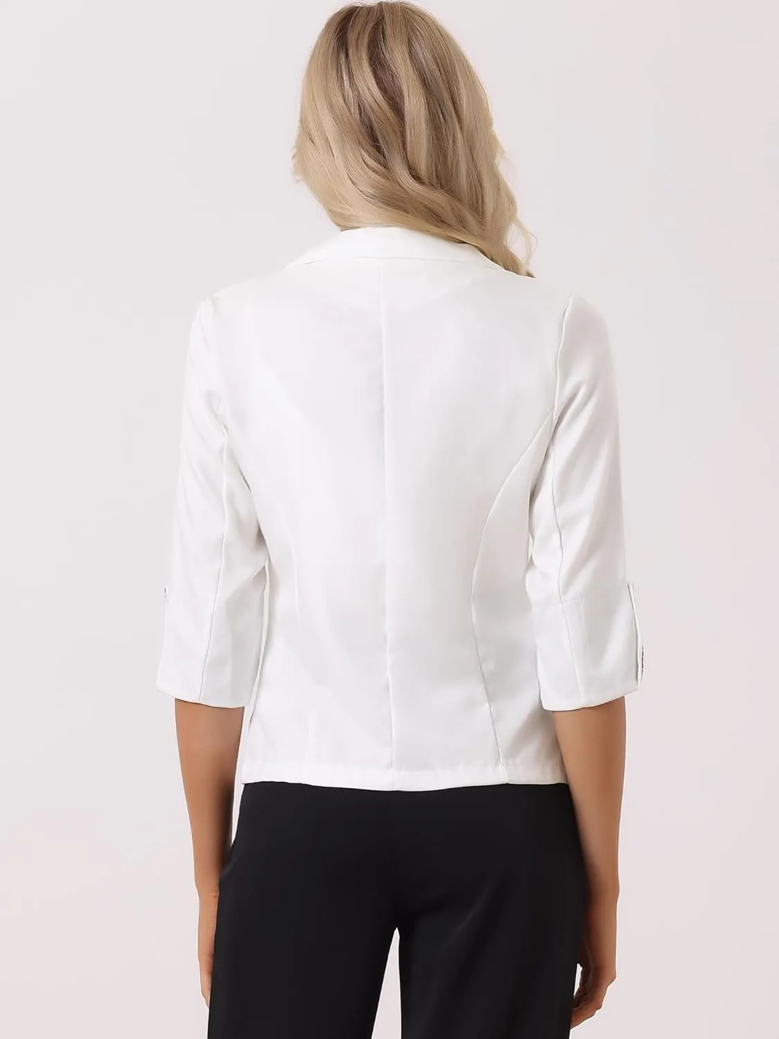 Allegra K Women's Suit Jacket Notched Lapel Collar 3/4 Sleeve Button Front Work Formal Blazer