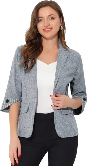 Allegra K Women's Suit Jacket Notched Lapel Collar 3/4 Sleeve Button Front Work Formal Blazer