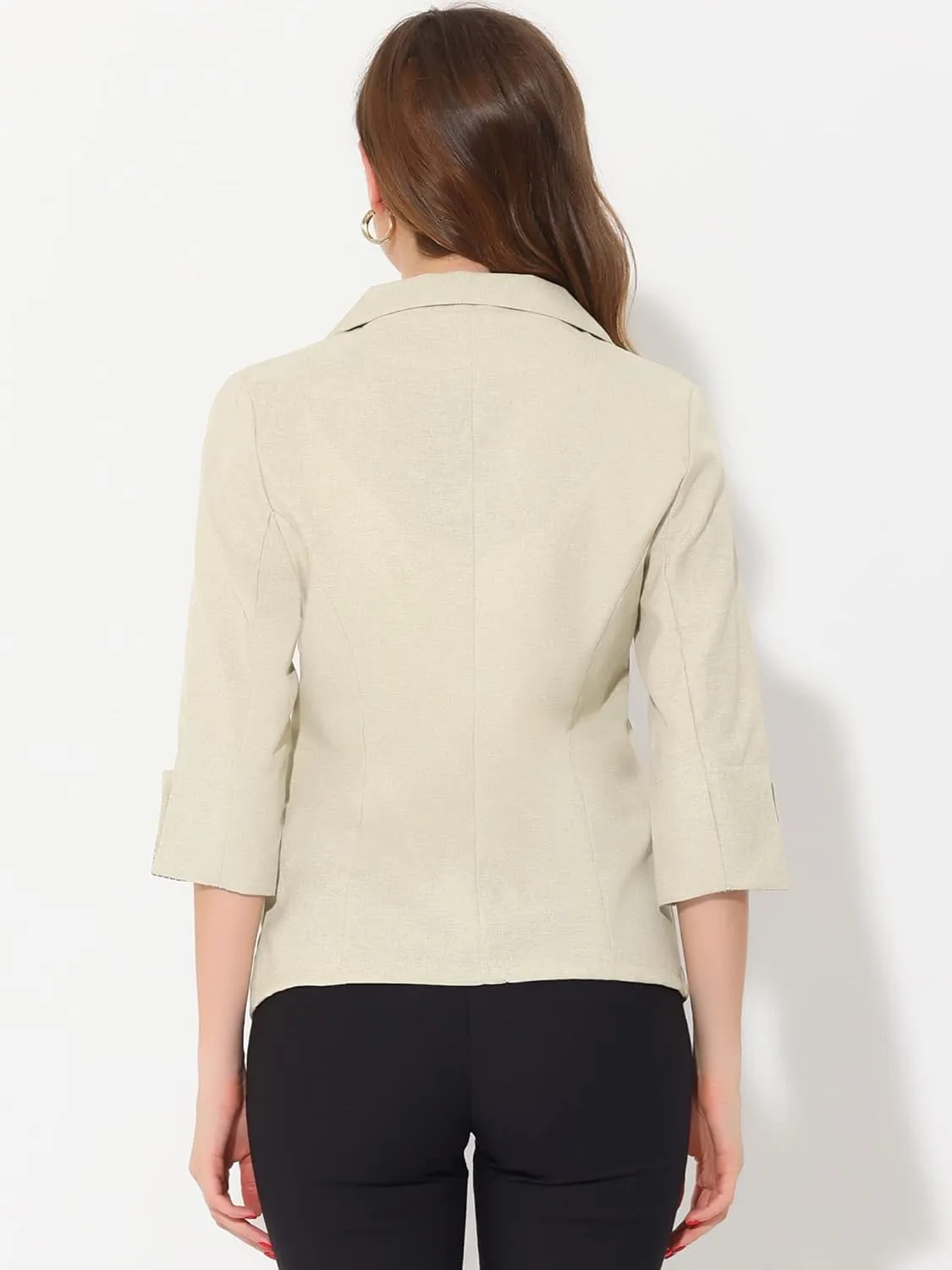 Allegra K Women's Suit Jacket Notched Lapel Collar 3/4 Sleeve Button Front Work Formal Blazer