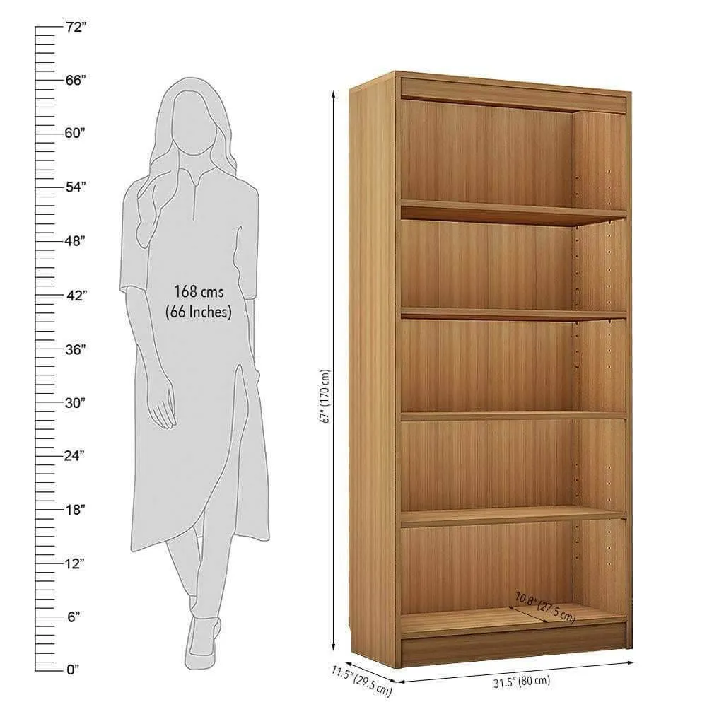 Alpha Bookshelf, 5 tier, 67" high, Misty Oak
