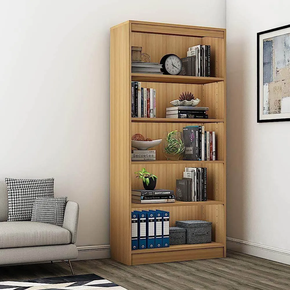 Alpha Bookshelf, 5 tier, 67" high, Misty Oak