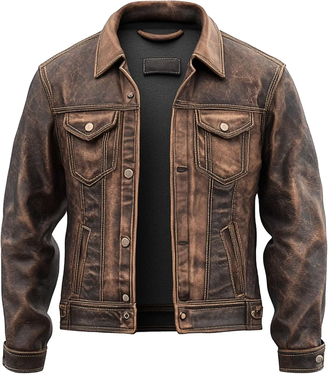 American Vintage Fashion Trucker Jacket Men - Western Motorcycle Denim Real Lambskin Leather Jacket