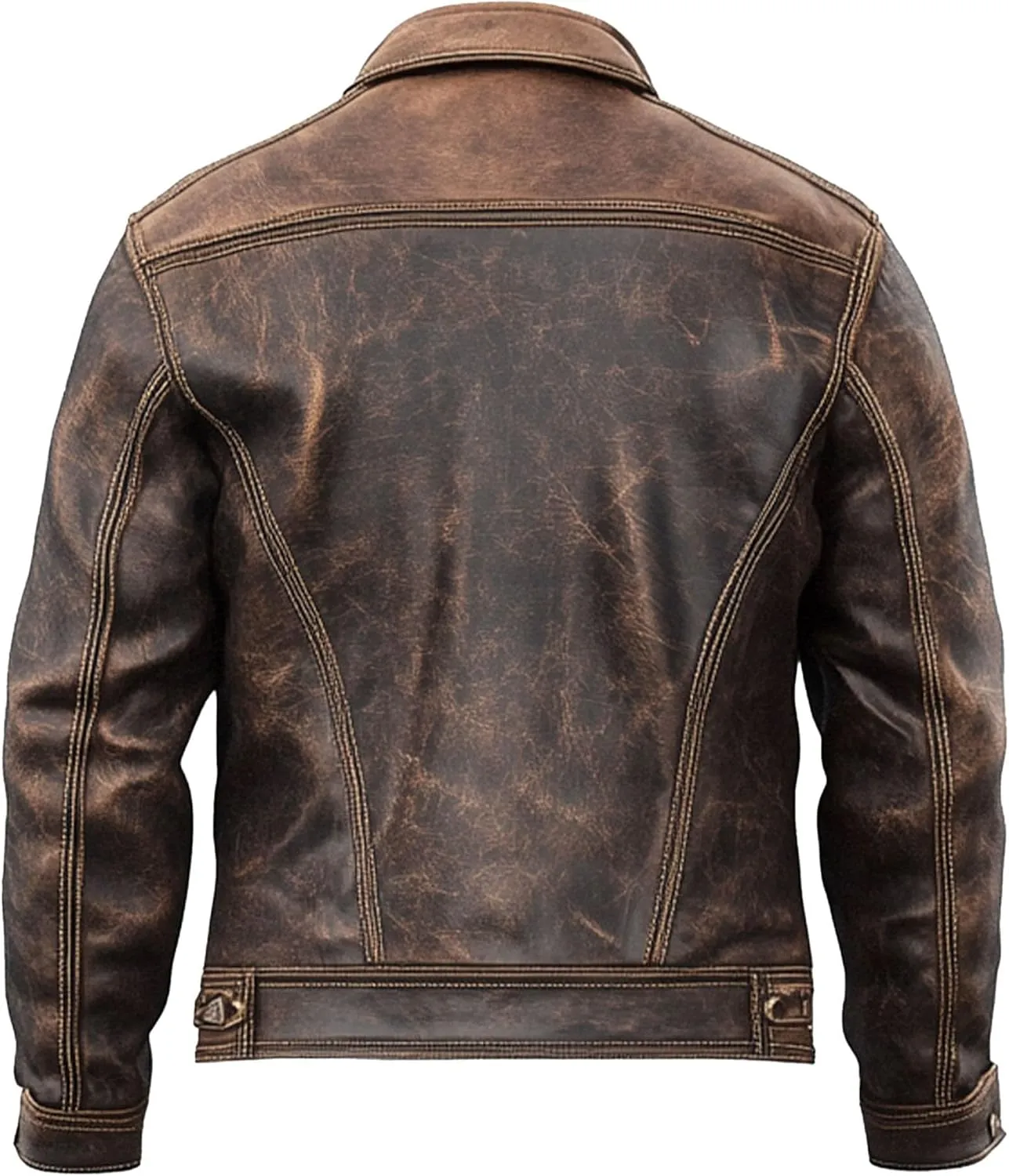 American Vintage Fashion Trucker Jacket Men - Western Motorcycle Denim Real Lambskin Leather Jacket