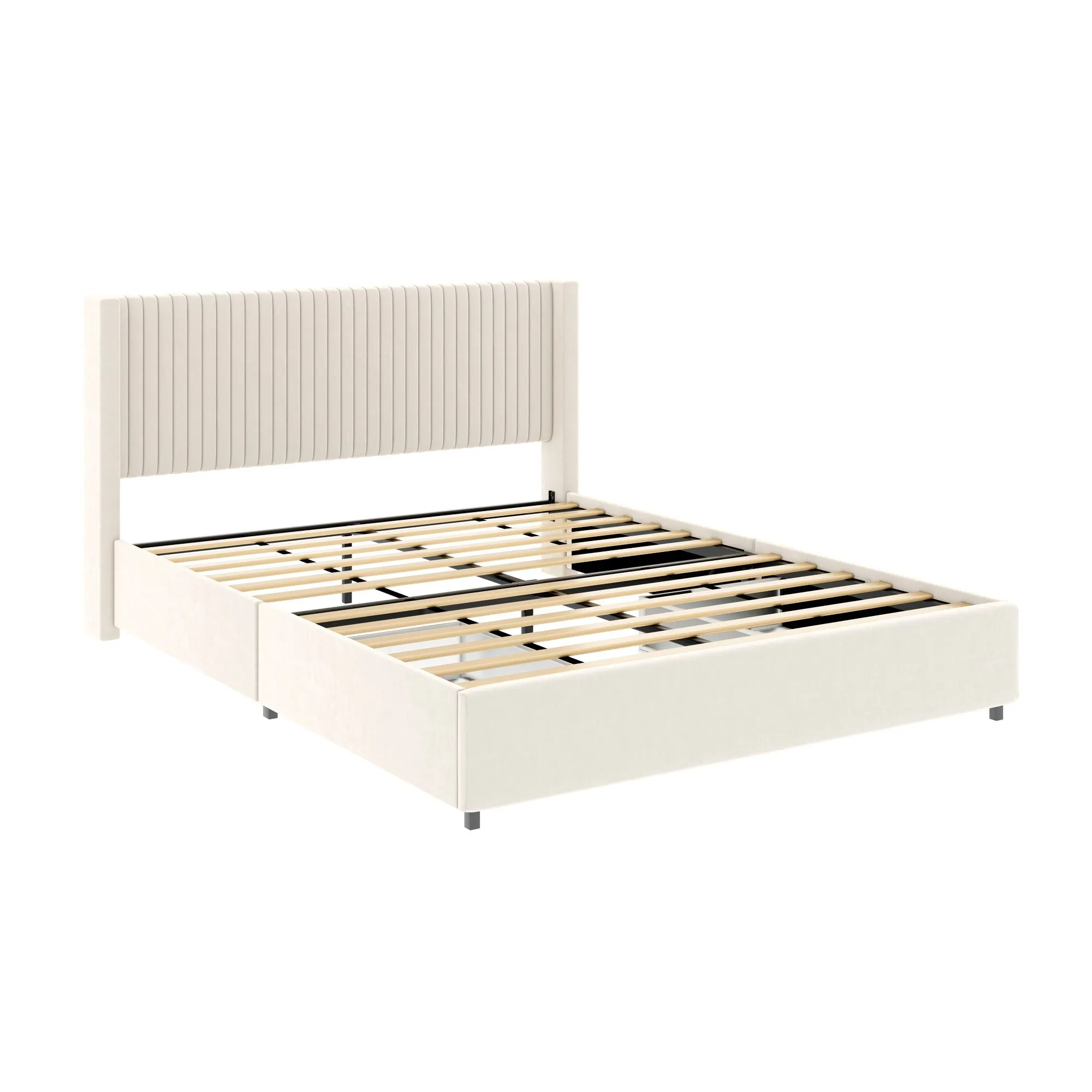 Anna - Upholstered Wingback Platform Bed With 4 Drawers Storage by Couch.com