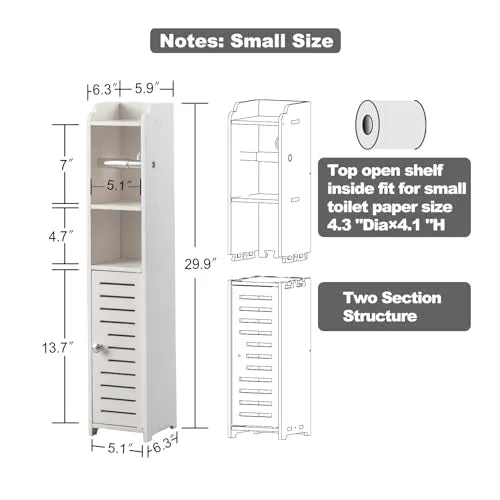 AOJEZOR Toilet Paper Holder Stand: Small Bathroom Storage Cabinet Fit for Small TP Roll - White