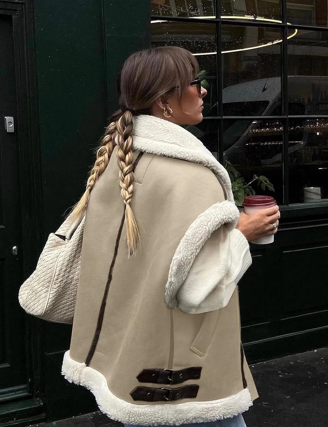 APAFES Womens Winter Fur Suede Vest Stand Collar Sleeveless Fleece Shearling Jacket Coat