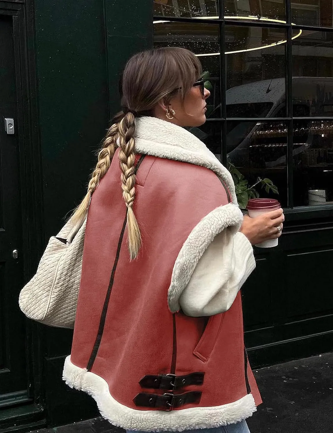 APAFES Womens Winter Fur Suede Vest Stand Collar Sleeveless Fleece Shearling Jacket Coat