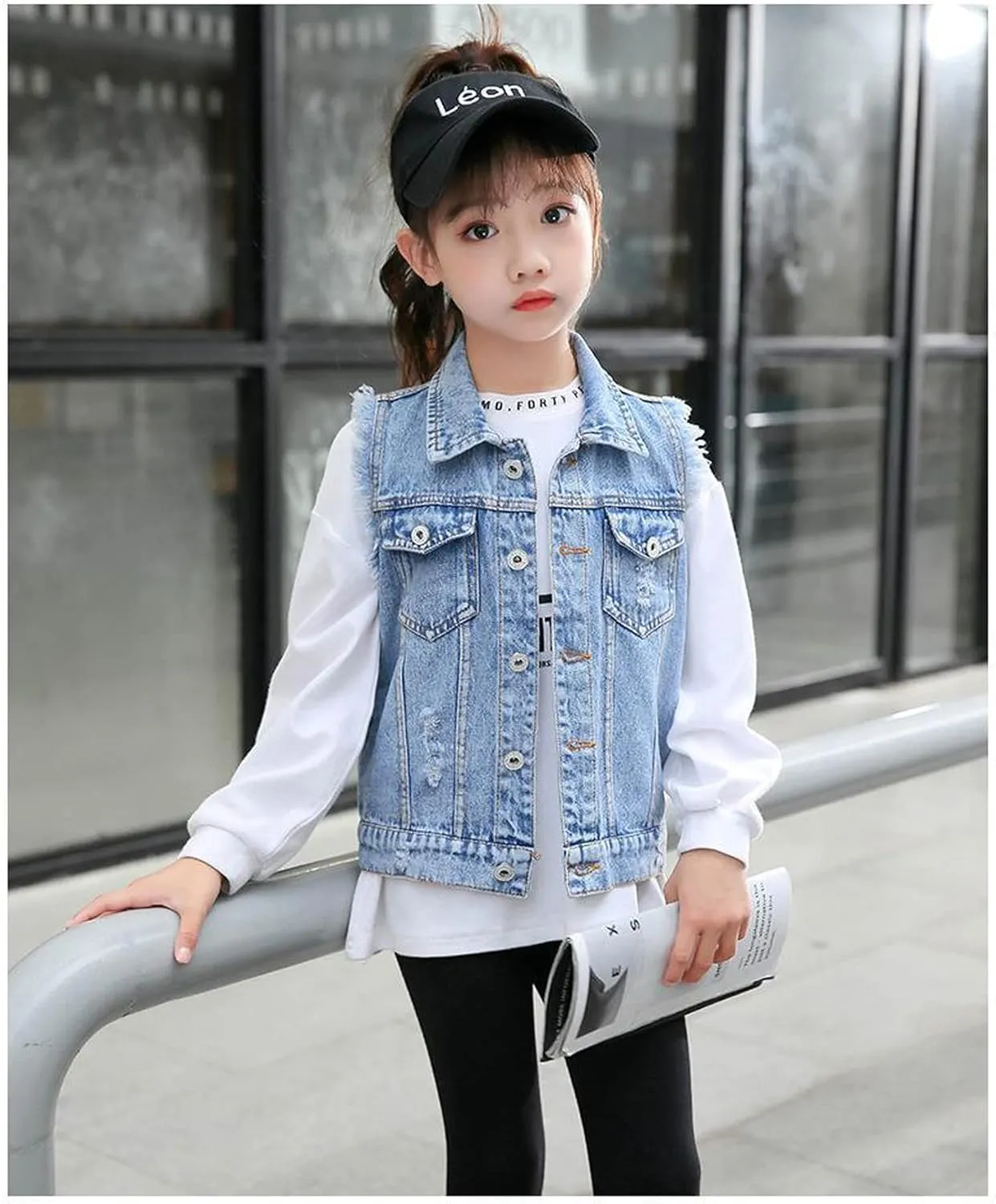 Autumn girls' denim jacket cardigan vest Childrenswear