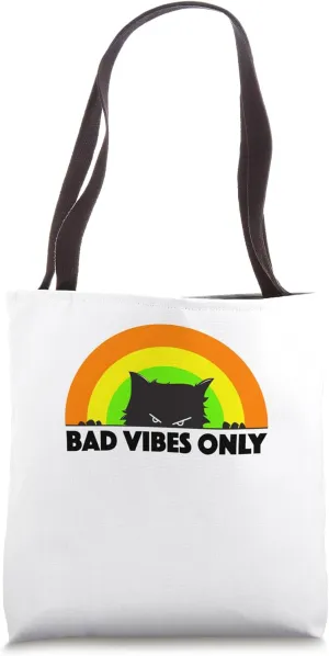 Bad Vibes Only - angry black cat retro rainbow - men, women Tote Bag