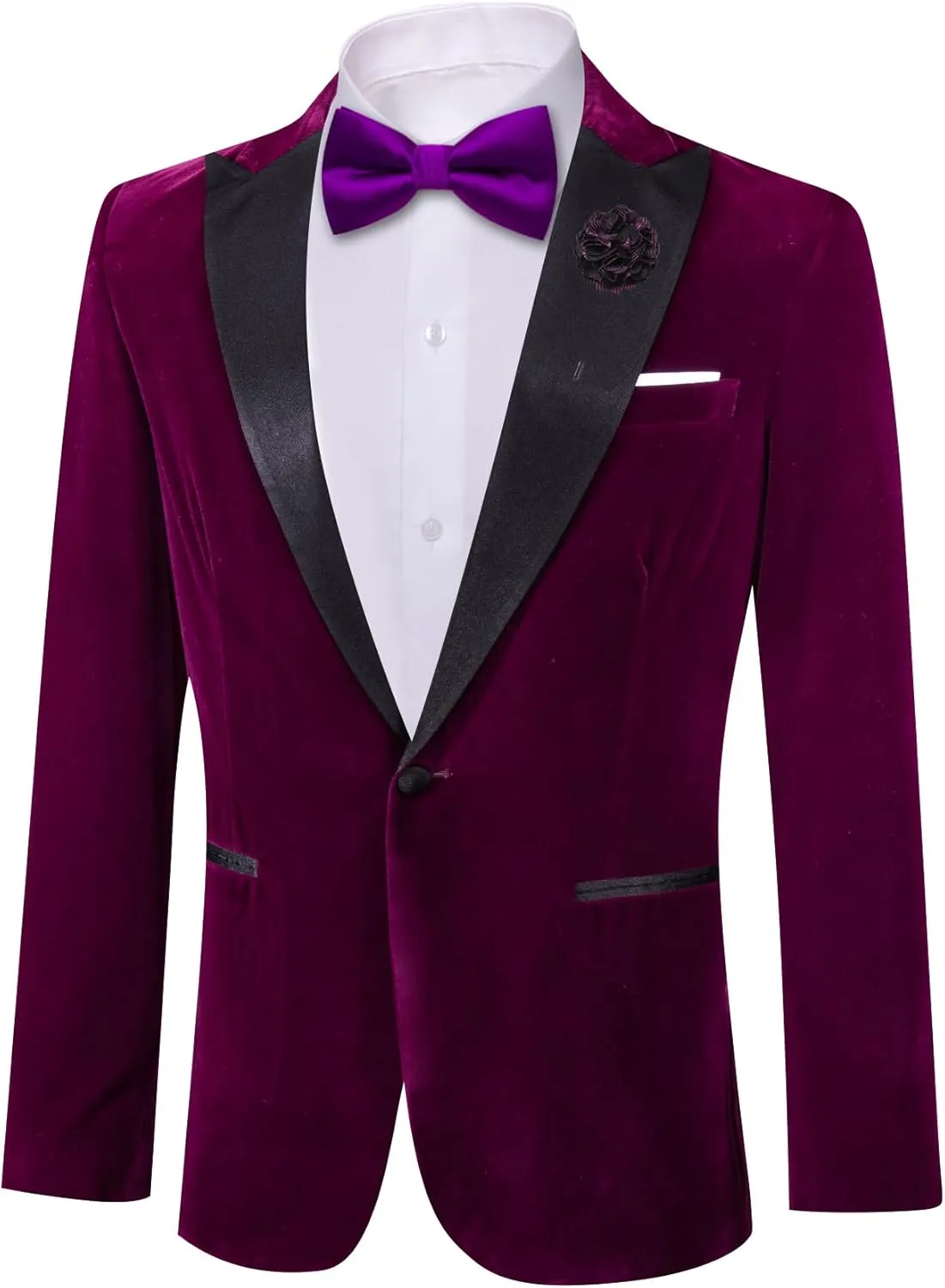 Barry.Wang Velvet Mens Blazer Mardi Gras Sport Coat Brooch Regular Fit Tuxedo Peaked Lapel Suit Jacket Carnival Parade