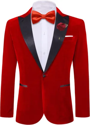 Barry.Wang Velvet Mens Blazer Mardi Gras Sport Coat Brooch Regular Fit Tuxedo Peaked Lapel Suit Jacket Carnival Parade