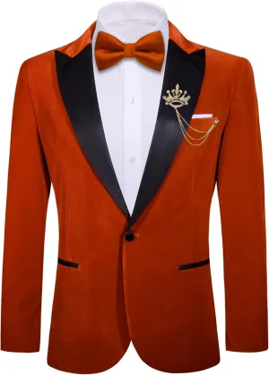 Barry.Wang Velvet Mens Blazer Mardi Gras Sport Coat Brooch Regular Fit Tuxedo Peaked Lapel Suit Jacket Carnival Parade