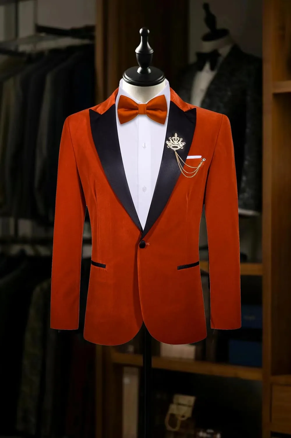 Barry.Wang Velvet Mens Blazer Mardi Gras Sport Coat Brooch Regular Fit Tuxedo Peaked Lapel Suit Jacket Carnival Parade