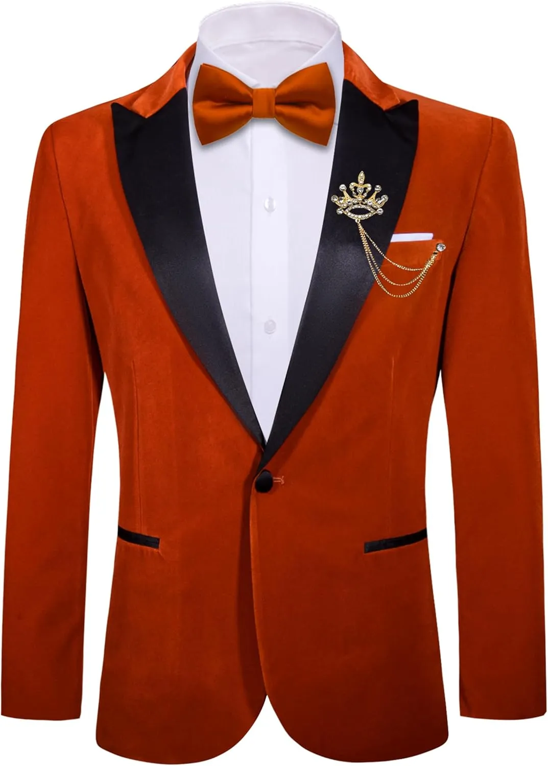 Barry.Wang Velvet Mens Blazer Mardi Gras Sport Coat Brooch Regular Fit Tuxedo Peaked Lapel Suit Jacket Carnival Parade