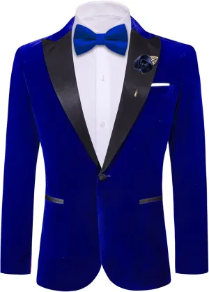 Barry.Wang Velvet Mens Blazer Mardi Gras Sport Coat Brooch Regular Fit Tuxedo Peaked Lapel Suit Jacket Carnival Parade
