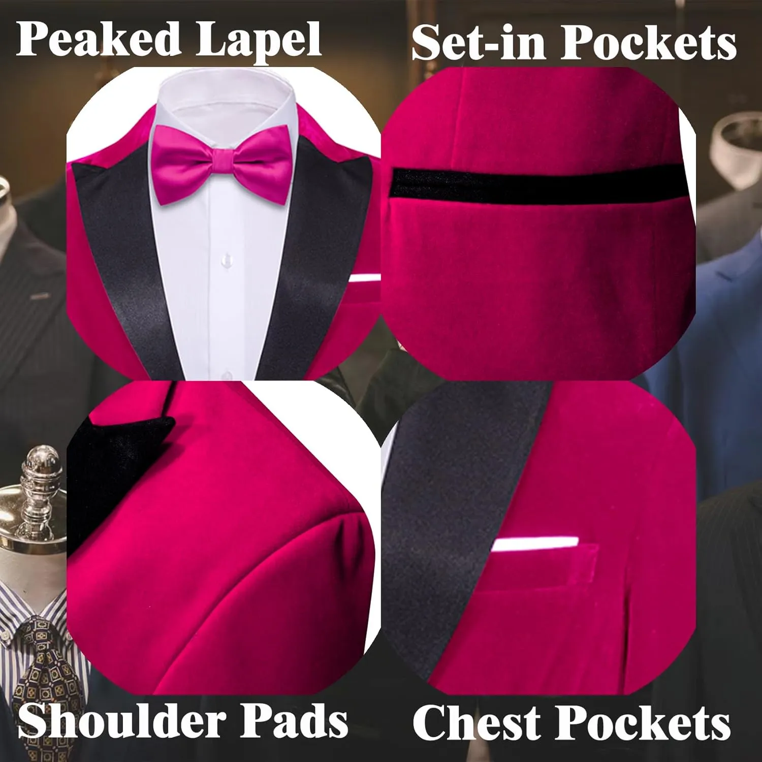 Barry.Wang Velvet Mens Blazer Mardi Gras Sport Coat Brooch Regular Fit Tuxedo Peaked Lapel Suit Jacket Carnival Parade