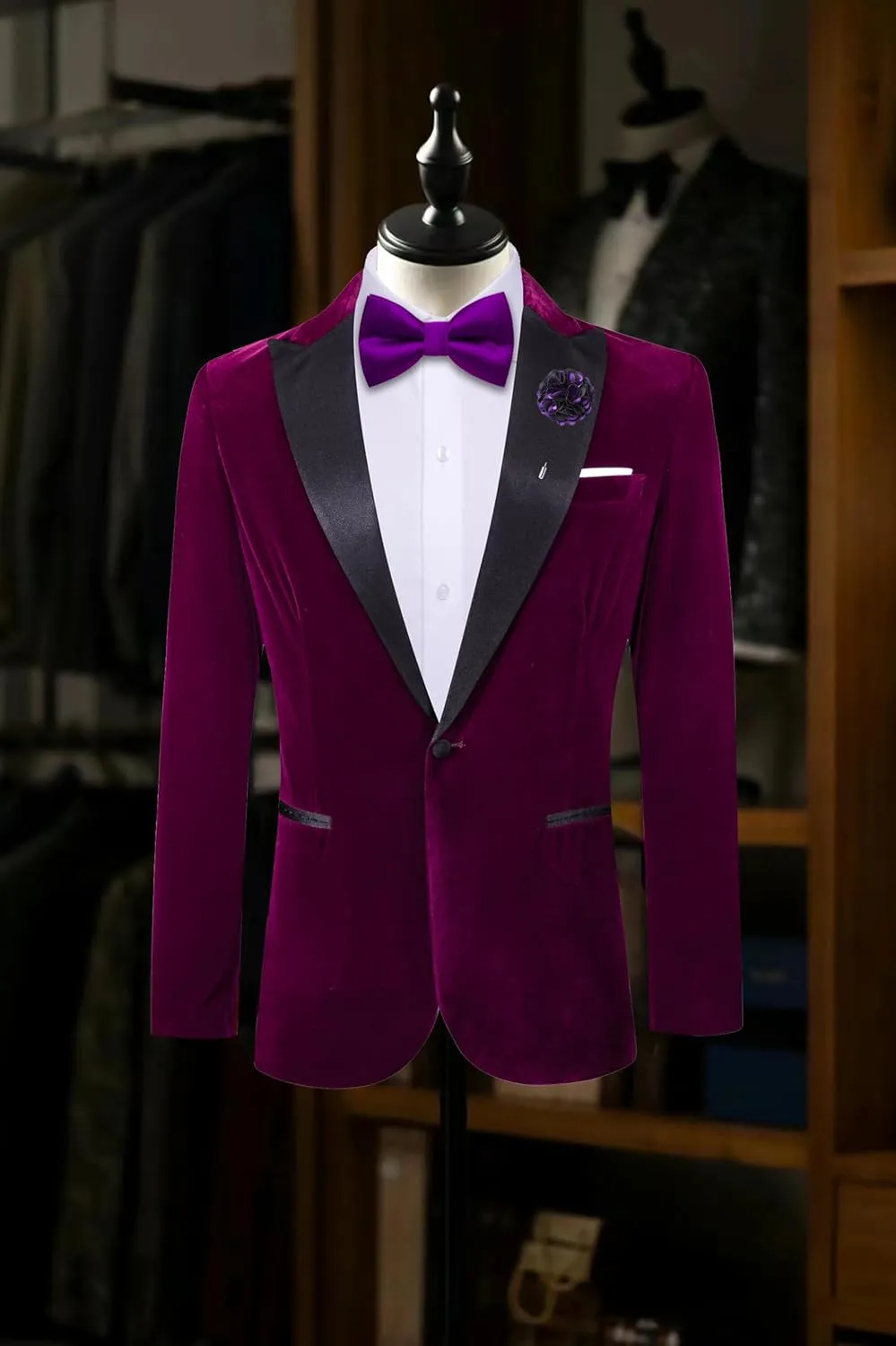 Barry.Wang Velvet Mens Blazer Mardi Gras Sport Coat Brooch Regular Fit Tuxedo Peaked Lapel Suit Jacket Carnival Parade