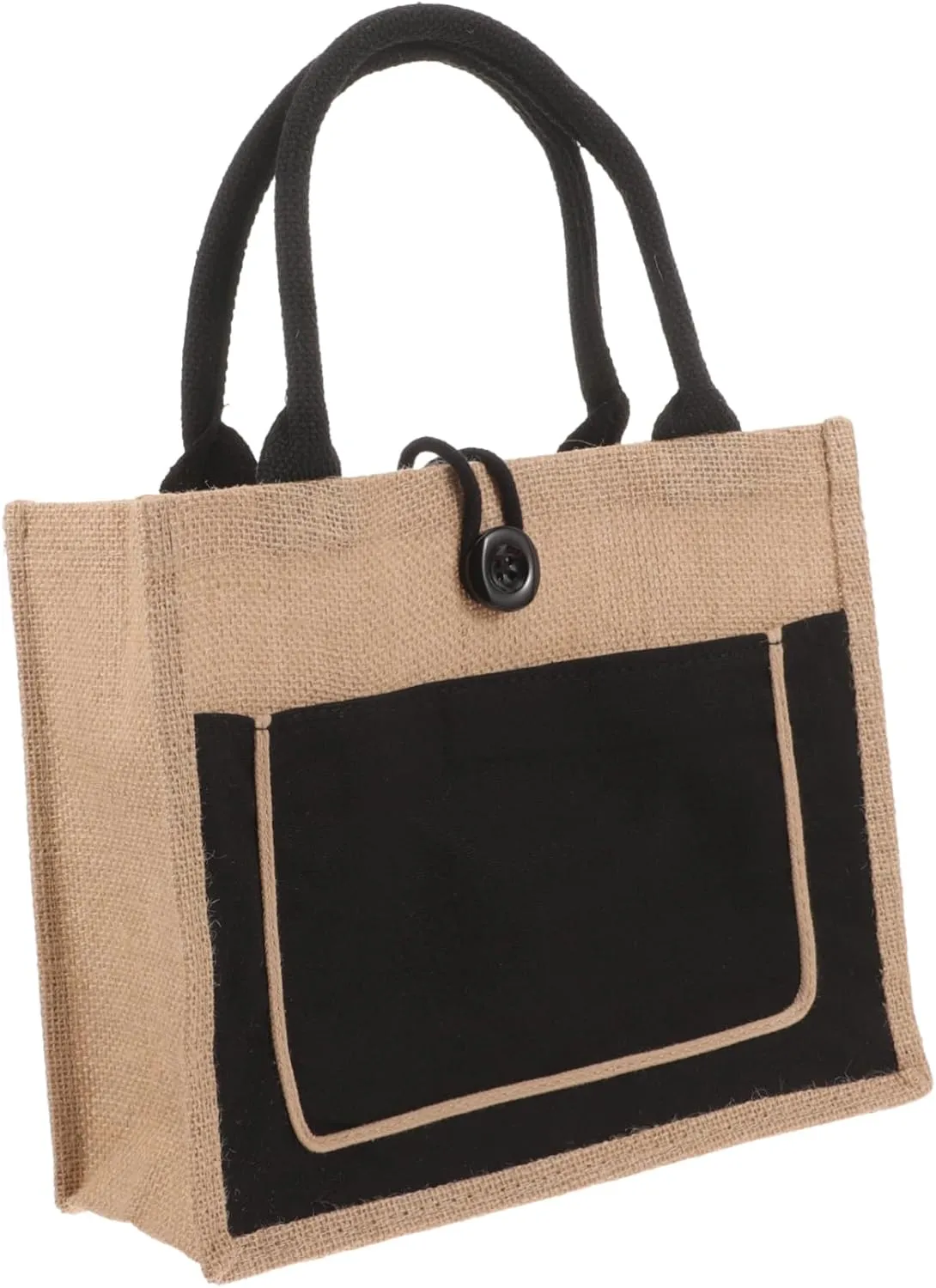 BESPORTBLE Burlap Tote Bag Large Capacity Style Button Handbag for Women Durable Jute Shopping Bag with Closure