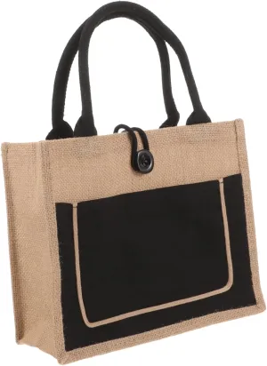 BESPORTBLE Burlap Tote Bag Large Capacity Style Button Handbag for Women Durable Jute Shopping Bag with Closure