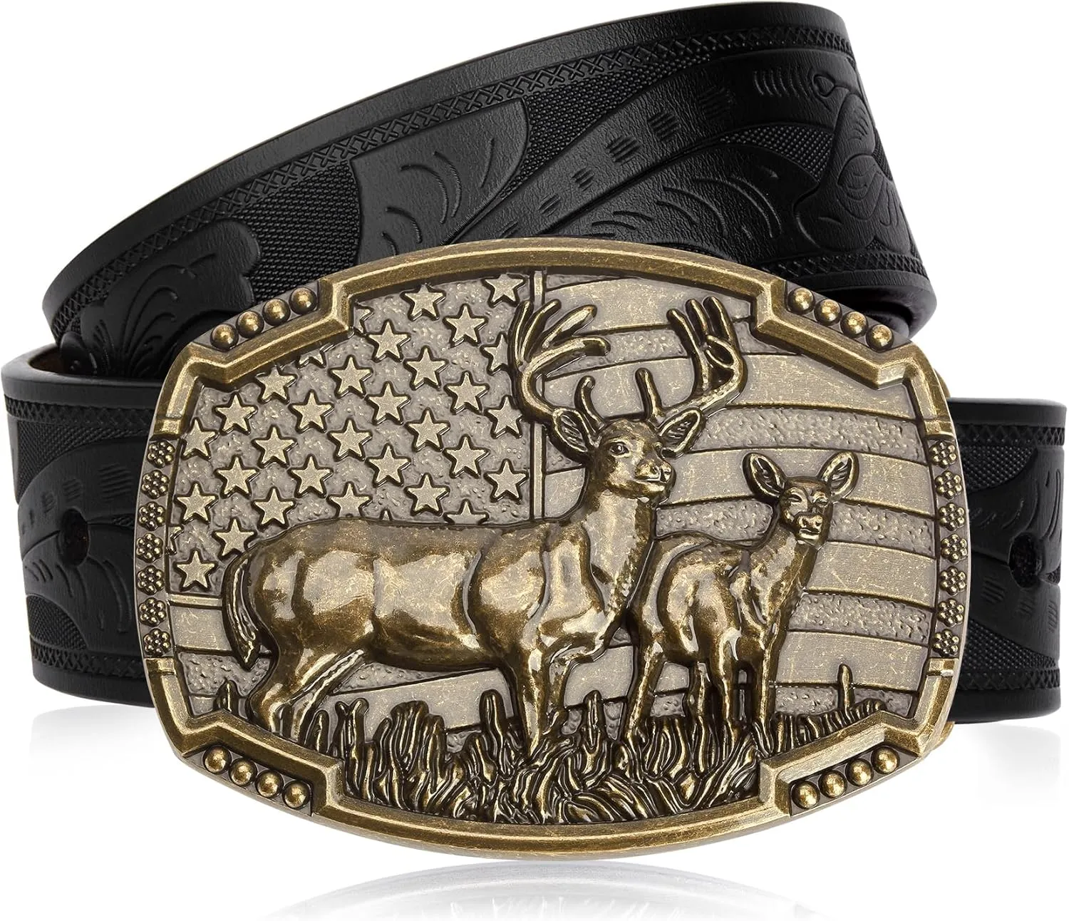 BISON DENIM Western Cowboy Leather Belt for Men Women Cowgirl, Mens Buckle Belt for Jeans, Country Belt, Men's Gifts