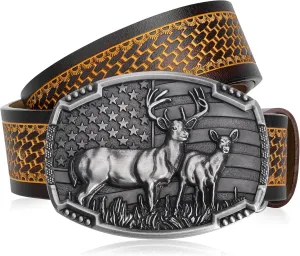 BISON DENIM Western Cowboy Leather Belt for Men Women Cowgirl, Mens Buckle Belt for Jeans, Country Belt, Men's Gifts