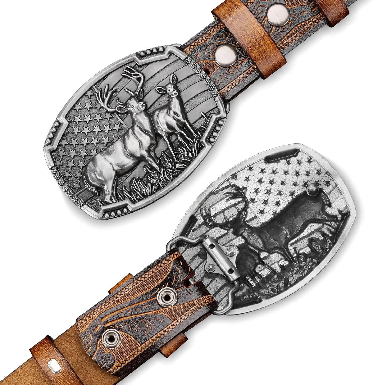 BISON DENIM Western Cowboy Leather Belt for Men Women Cowgirl, Mens Buckle Belt for Jeans, Country Belt, Men's Gifts